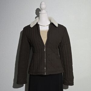 VTG, Y2K, Mudd Brown Quilted Teddy Jacket with Cream Collar